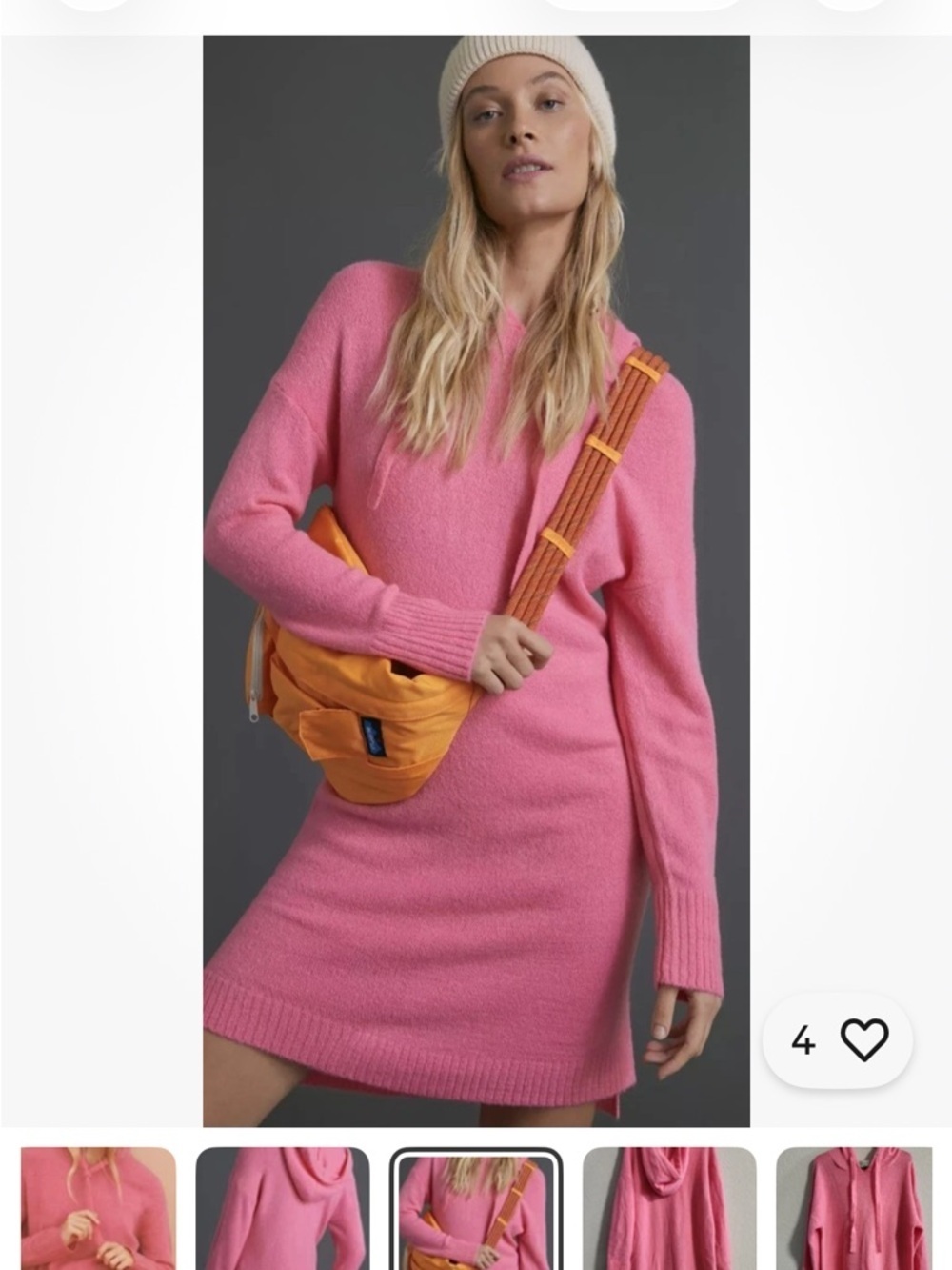 Anthropologie Saturday Sunday Twyla Tunic Sweater Dress Pink Hooded size XLP - Picture 4 of 7